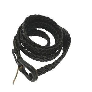 Men's Black Leather Braided Belt Casual Dress Style Gold Buckle 40/100 Cowhide